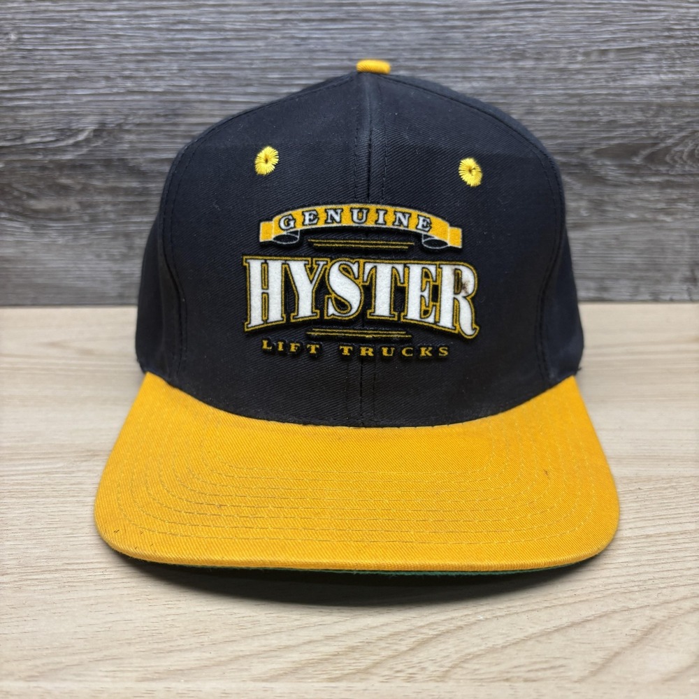 Vintage Hyster Hat Cap Snap Back Black Yellow Lift Trucks Advertising Mens 90s